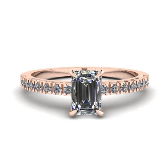 18K Rose Gold Ring with Emerald Cut Diamond, Enlarge image 1