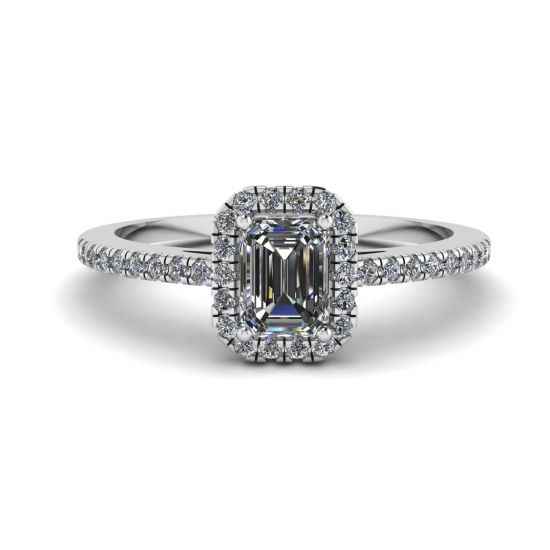 Emerald Cut Diamond Ring with Halo, Enlarge image 1
