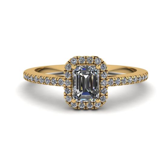 Emerald Cut Diamond Ring with Halo Yellow Gold, Enlarge image 1