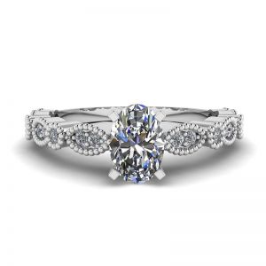 Oval Diamond Romantic Style Ring White Gold