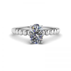 Oval Diamond on Beaded 18K White Gold Ring