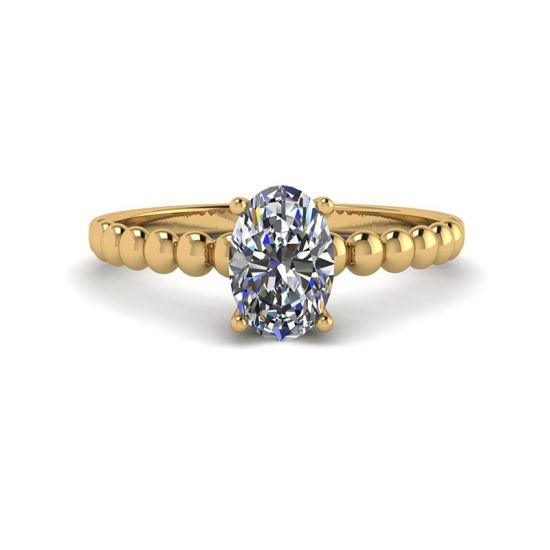 Oval Diamond on Beaded 18K Yellow Gold Ring, Enlarge image 1