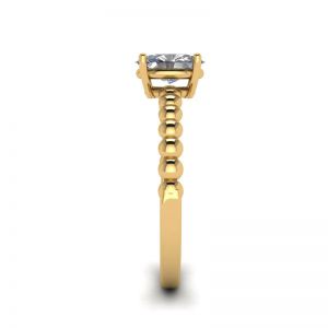 Oval Diamond on Beaded 18K Yellow Gold Ring - Photo 2