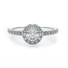 18K White Gold Ring with Round Diamond in Halo