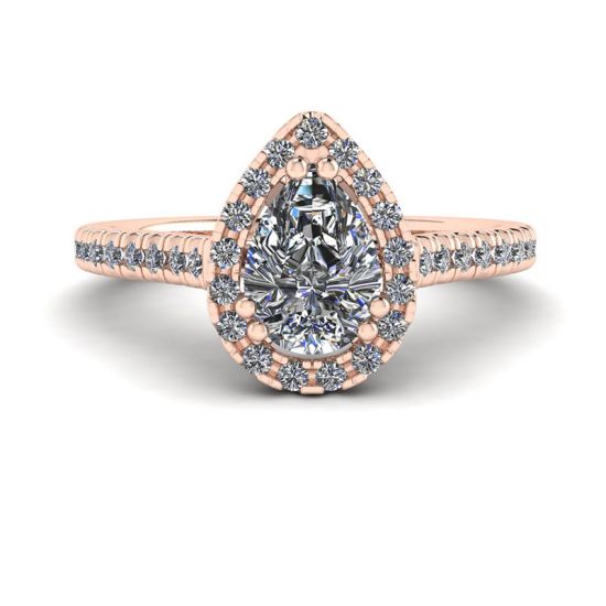 Halo Diamond Pear Cut Ring in 18K Rose Gold, Enlarge image 1