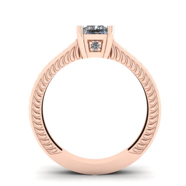Oriental Style Princess Cut Diamond Ring 18K Rose Gold - Photo 1
