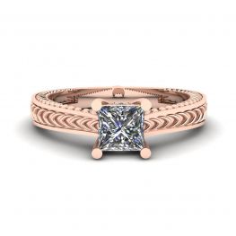Oriental Style Princess Cut Diamond Ring 18K Rose Gold
