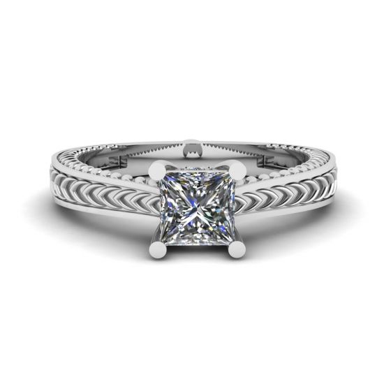 Oriental Style Princess Cut Diamond Ring, Enlarge image 1