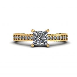 Oriental Style Princess Diamond Ring with Pave in 18K Yellow Gold Oriental Style Princess Diamond Ring with Pave in 18K Yellow Gold