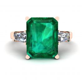 3 carat Emerald Ring with Side Diamonds Baguette Rose Gold 3 carat Emerald Ring with Side Diamonds Baguette Rose Gold