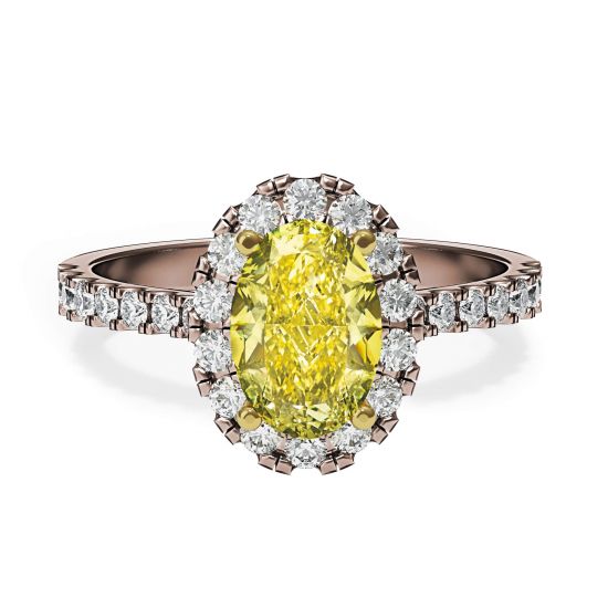 1.13 ct Oval Yellow Diamond Ring with Halo Rose Gold, Enlarge image 1