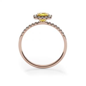 Cushion 0.5 ct Yellow Diamond Ring with Halo Rose Gold - Photo 1