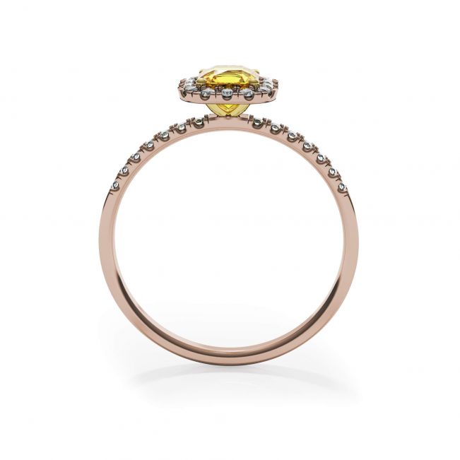 Cushion 0.5 ct Yellow Diamond Ring with Halo Rose Gold - Photo 1