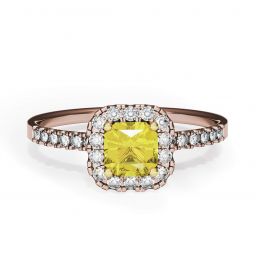 Cushion 0.5 ct Yellow Diamond Ring with Halo Rose Gold Cushion 0.5 ct Yellow Diamond Ring with Halo Rose Gold