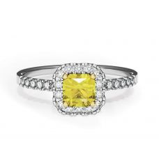 Cushion 1/2 ct Yellow Diamond Ring with Halo