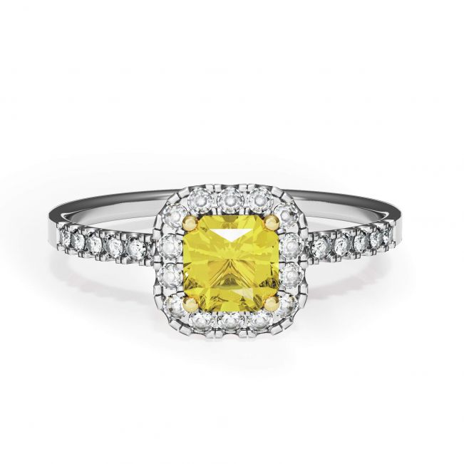 Cushion 1/2 ct Yellow Diamond Ring with Halo