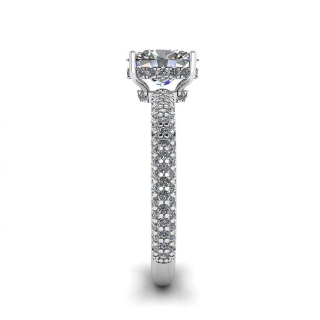 Oval Diamond Ring with Three Row Diamond Pavé Band - Photo 2