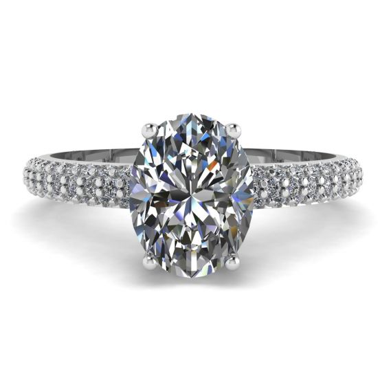 Oval Diamond Ring with Three Row Diamond Pavé Band, Enlarge image 1