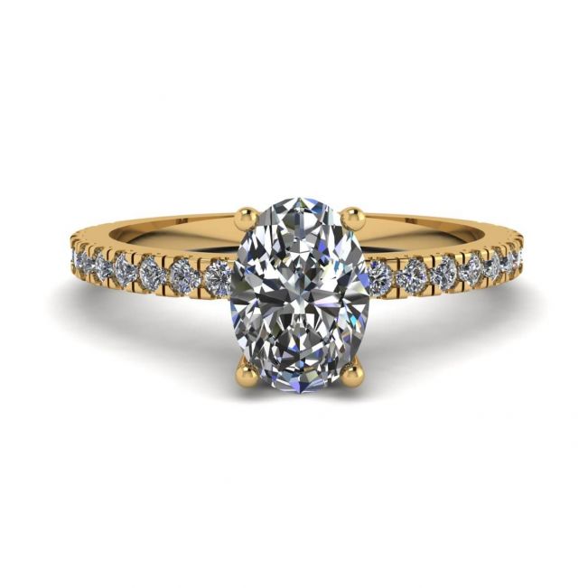 Oval Diamond Ring with Pave in Yellow Gold 