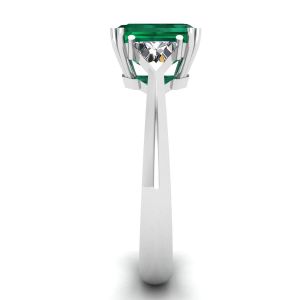 3 carat Emerald Ring with Triangle Side Diamonds White Gold - Photo 2