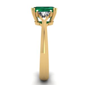 3 carat Emerald Ring with Triangle Side Diamonds Yellow Gold - Photo 2