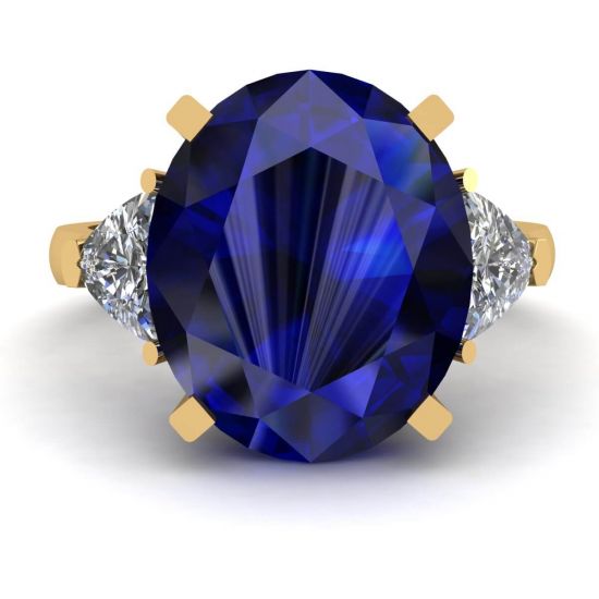 Three Stone Ring with Sapphire Yellow Gold, Enlarge image 1