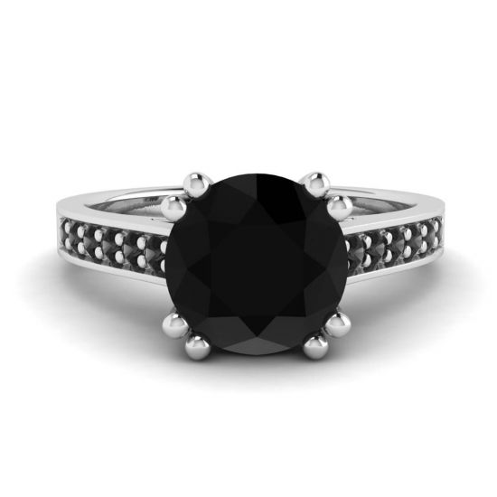 Round Black Diamond with Black Pave 18 White Gold Ring , Enlarge image 1