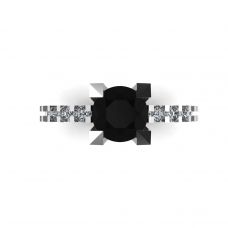 Round Black Diamond Ring with Side and Hidden Pave