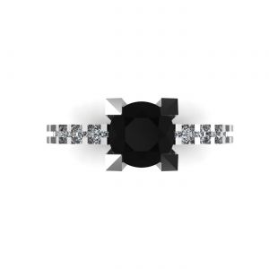 Round Black Diamond Ring with Side and Hidden Pave