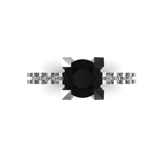 Round Black Diamond Ring with Side and Hidden Pave, Enlarge image 1