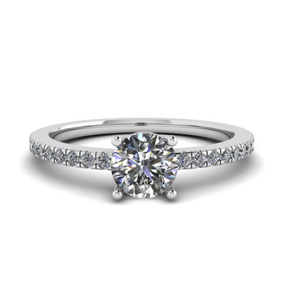 White Diamond Side Pave Ring 18K White Gold, Enlarge image 1