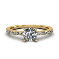 White Diamond Side Pave Ring 18K Yellow Gold