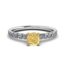 Cushion Yellow Diamond 0.5 ct with Side Pave Ring
