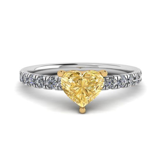 Heart Yellow Diamond 0.5 ct with Side Pave Ring, Enlarge image 1