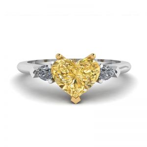 Heart Yellow Diamond with White Pears Diamond Ring