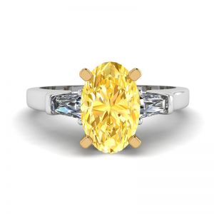 Oval Yellow Diamond with White Side Baguettes Ring