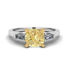 Cushion Yellow Diamond with White Baguettes Ring