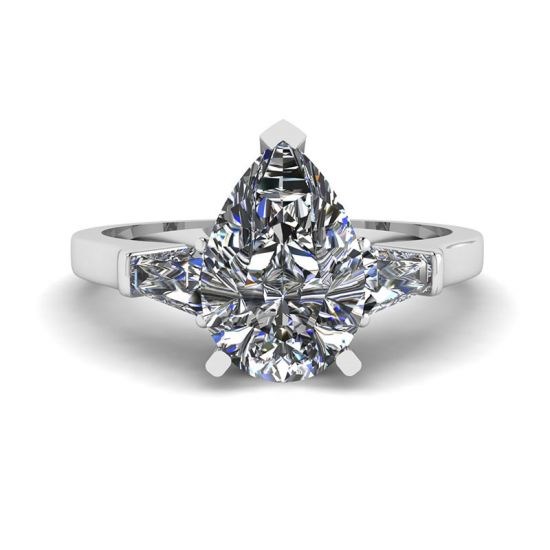 Pear Diamond with Side Baguettes Ring, Enlarge image 1