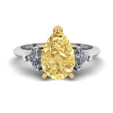 1 carat Yellow Pear Diamond with 2 Hearts Ring