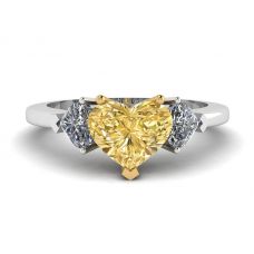1 carat Yellow Heart Diamond with 2 Side Hearts Ring