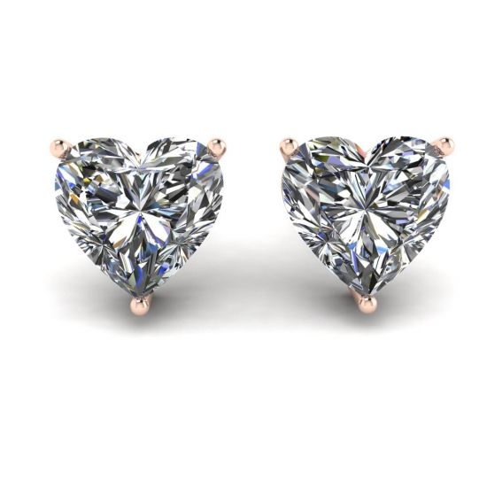 Heart Shape Diamond Stud Earrings Rose Gold, Enlarge image 1