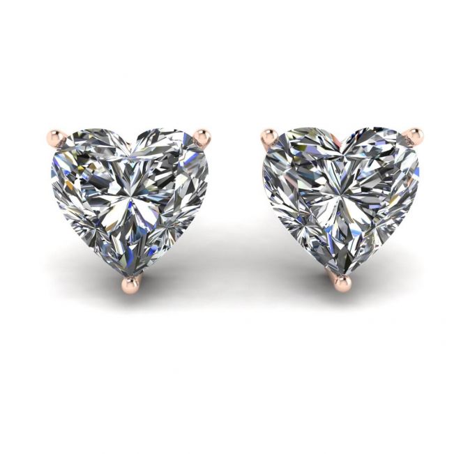 Heart Shape Diamond Stud Earrings Rose Gold