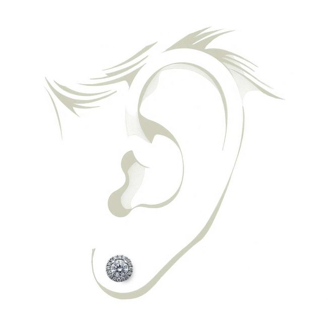 Round Diamond Halo Stud Earrings in 18K Rose Gold - Photo 4
