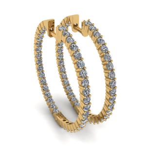 Thin Hoop Earrings with Diamonds Yellow Gold