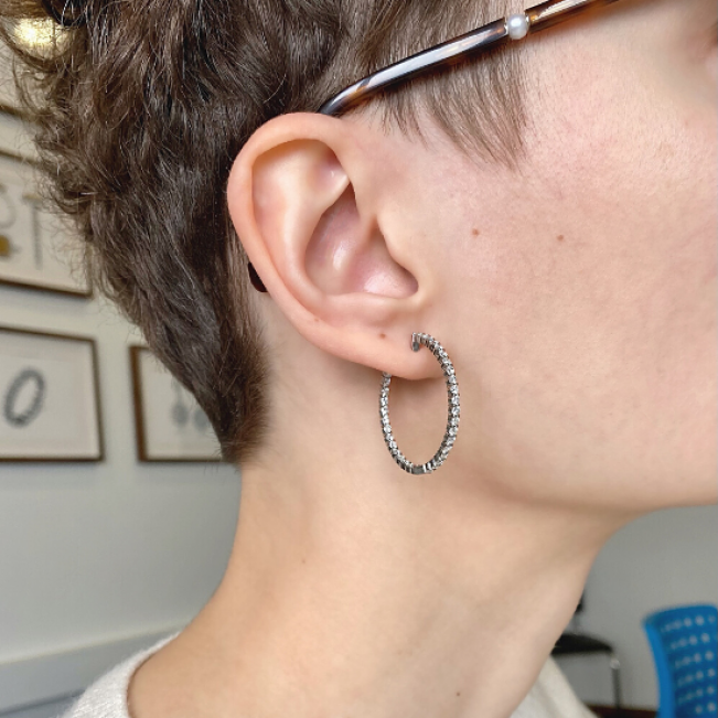 Thin Hoop Earrings with Diamonds Rose Gold - Photo 3