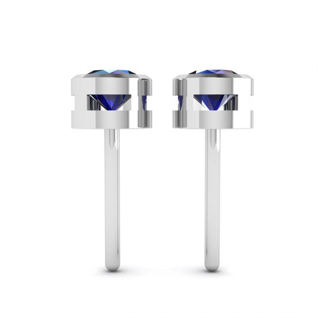 Classic Blue Sapphire Stud Earrings White Gold - Photo 2