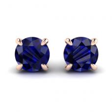 Classic Blue Sapphire Stud Earrings Rose Gold