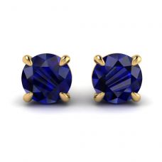 Classic Blue Sapphire Stud Earrings Yellow Gold 