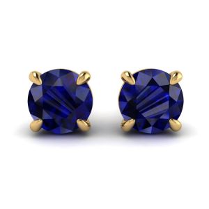 Classic Blue Sapphire Stud Earrings Yellow Gold 