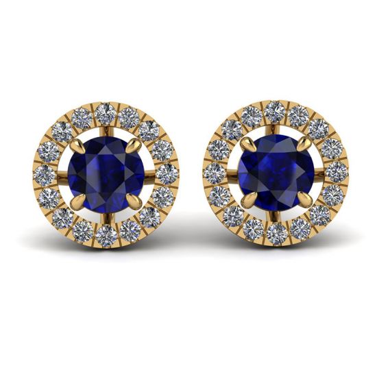 Sapphire Stud Earrings with Detachable Diamond Halo Yellow Gold, Enlarge image 1